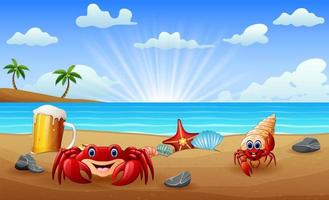 Tropical beach with crabs on sand vector