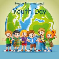 feliz día internacional de la juventud con estudiante feliz de pie vector