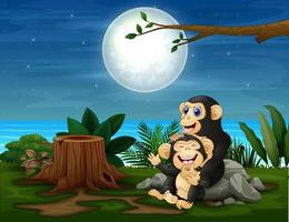 The chimpanzee having fun at night landscape vector