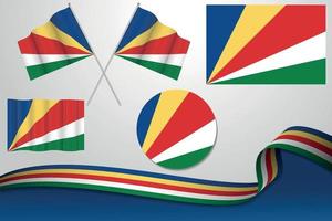 Set Of seychelles Flags In Different Designs, Icon, Flaying Flags With ribbon With Background. Free Vector