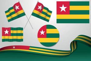 Set Of Togo Flags In Different Designs, Icon, Flaying Flags With ribbon With Background. Free Vector