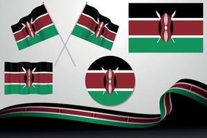 Set Of Kenya Flags In Different Designs, Icon, Flaying Flags With ribbon With Background. Free Vector