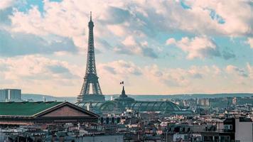 4K Timelapse Sequence of Paris, France - Rooftops in Paris with the Eiffel Tower in the Background video