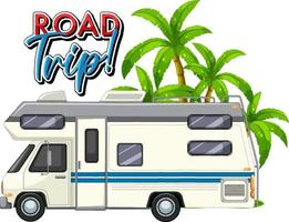 Road trip icon with campervan and tree vector