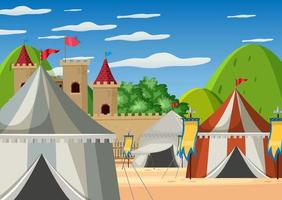 Medieval army camp scene vector