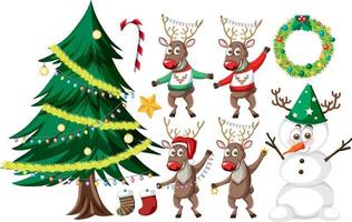 Christmas set with tree and decorations vector