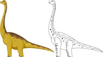 Brachiosaurus dinosaur with its doodle outline on white background vector