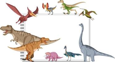 Group of dinosaurs around note on white background vector