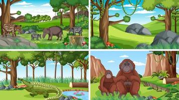 escena con animales salvajes en el bosque vector