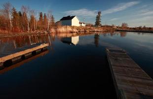Boat docks and buildings at Hecla in Manitoba photo