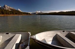 Rowboats on Maligne Lake in Jasper National Park photo