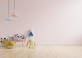 Mock up wall in the children's room in light pink color wall background. photo