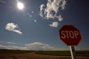 Stop sign at a Saskatchewan crossroads photo