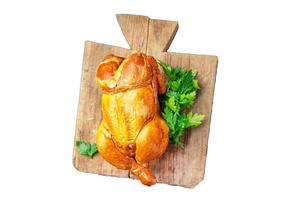 chicken baked fried festive easter table smoked whole poultry food background photo