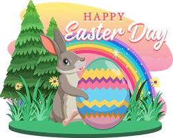 Happy Easter design with bunny in garden vector