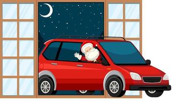 Christmas theme Santa in the car at the door