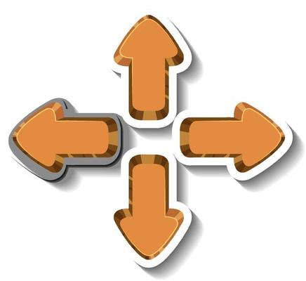 Set of different direction arrow buttons icon in cartoon style