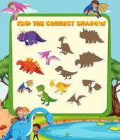 Find the correct shadow game template of dinosaur vector