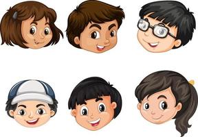 A Set of kid's head emotion on white background vector