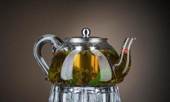 Mint tea in a transparent teapot