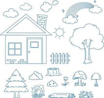 A paper with a doodle design of the house and tree vector