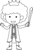 Cute prince doodle outline for colouring vector