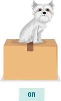 Preposition of place with cartoon dog and a box vector