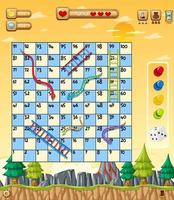 A snake ladder game template on forest background vector