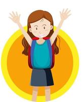 Happy girl with red backpack vector