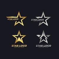 Set of Gold and Silver Star Logo Vector Design Template in elegant Style with Black Background