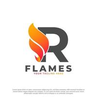 llama con diseño de logotipo de letra r. plantilla de logotipo de vector de fuego