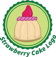 Strawberry cake logo with round and wavy frame on the back and with circular lettering, can be used for shop logos, wraps and packaging. vector