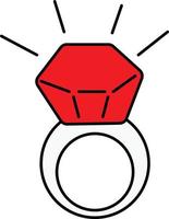 Engagement ring with red gemstone. Symbol of love. Vector illustration.