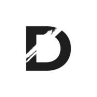 Letter D Logo with White Slash Brush in Black Color Vector Template Element