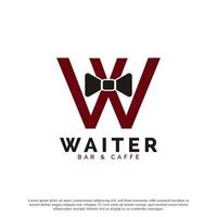 Initial Letter W Waiter Bow Tie Hotel Restaurant Logo Design. Waitress Vector Logo Template.