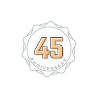 Insignia de vector de celebración de aniversario de 45 años. saludo de feliz aniversario celebra ilustración de diseño de plantilla