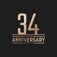 34 Year Anniversary Celebration with Thin Number Shape Golden Color for Celebration Event, Wedding, Greeting card, and Invitation Isolated on Dark Background vector