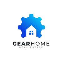 Gear Home Technology Logo Design Template. Cog Wheel Combined with House Icon Vector Illustration