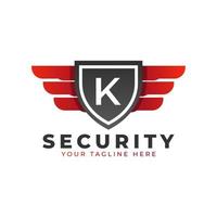 Security Logo. Initial K with Wings and Shield Icon. Car and Automotive Vector Logo Template