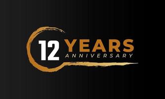 12 Year Anniversary Celebration with Circle Brush in Golden Color. Happy Anniversary Greeting Celebrates Event Isolated on Black Background vector