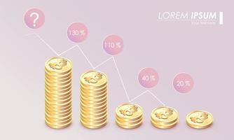 Bitcoin grow chart with stacks of gold coin vector