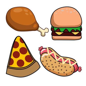 fast food set, cute vector with flat and line design, can be used as sticker design, patch and fast food icon - Vector