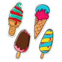 Vector ice cream sticker set with paper cutout and outline style. vector cute ice cream with bright and sharp colors. Suitable for stickers or summer stuff