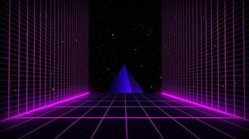 Retro style 80s Sci-Fi Background Futuristic with laser grid landscape. Digital cyber surface style of the 1980s. photo