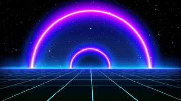 Retro style 80s Sci-Fi Background Futuristic with laser grid landscape. Digital cyber surface style of the 1980s. photo