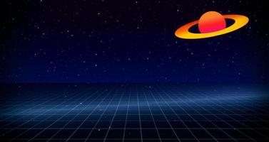 Retro style 80s Sci-Fi Background Futuristic with laser grid landscape.