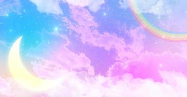 kawaii abstracto. el arco iris sueña con el fondo del cielo del unicornio. gráfico de dibujos animados pastel degradado suave. concepto para el diseño de tarjetas de boda o fiesta infantil foto