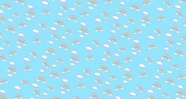 patrón abstracto arco iris y nubes fondo de papel tapiz kawaii. dibujos animados de caras divertidas de colores pastel lindos abstractos. concepto para niños y jardines de infancia o presentación y día de navidad