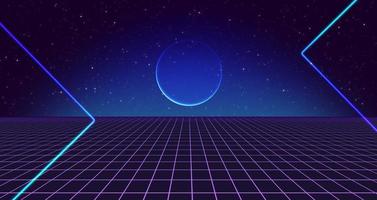 Retro style 80s Sci-Fi Background Futuristic with laser grid landscape. Digital cyber surface style of the 1980s. photo