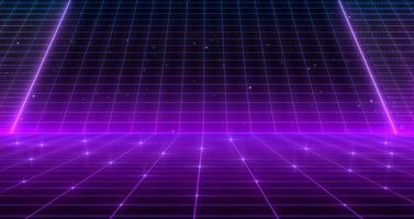 Retro style 80s Sci-Fi Background Futuristic with laser grid landscape. Digital cyber surface style of the 1980s.